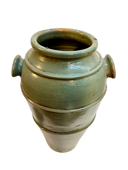 Moroccan Celadon-Glazed Lidded Storage Jar with Stub Handles