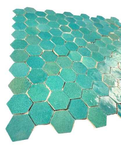 Aqua Hex Mosaic Zellige Tile