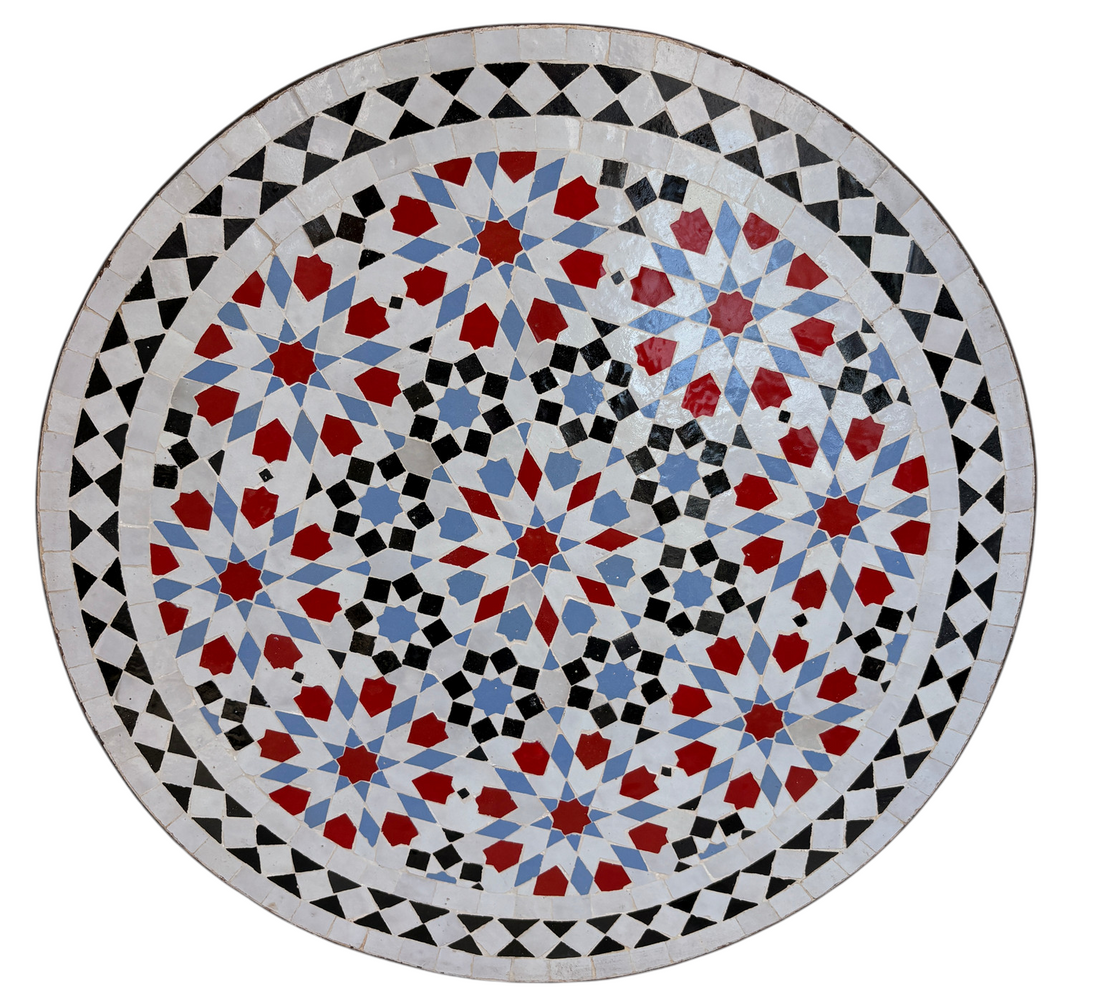 24" Multi Rouge Zellige Mosaic Table Top