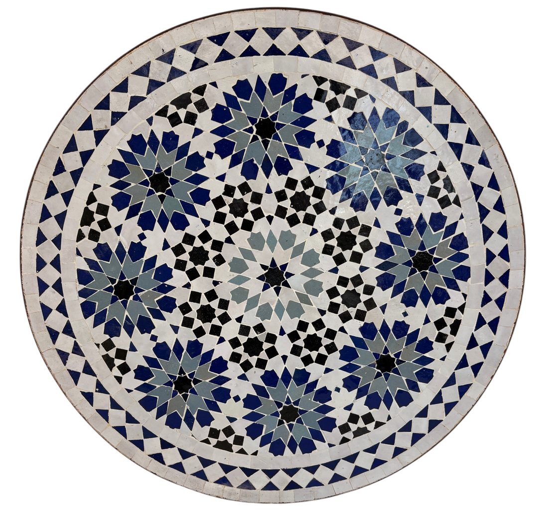 24" Multi Bleu Zellige Mosaic Table Top