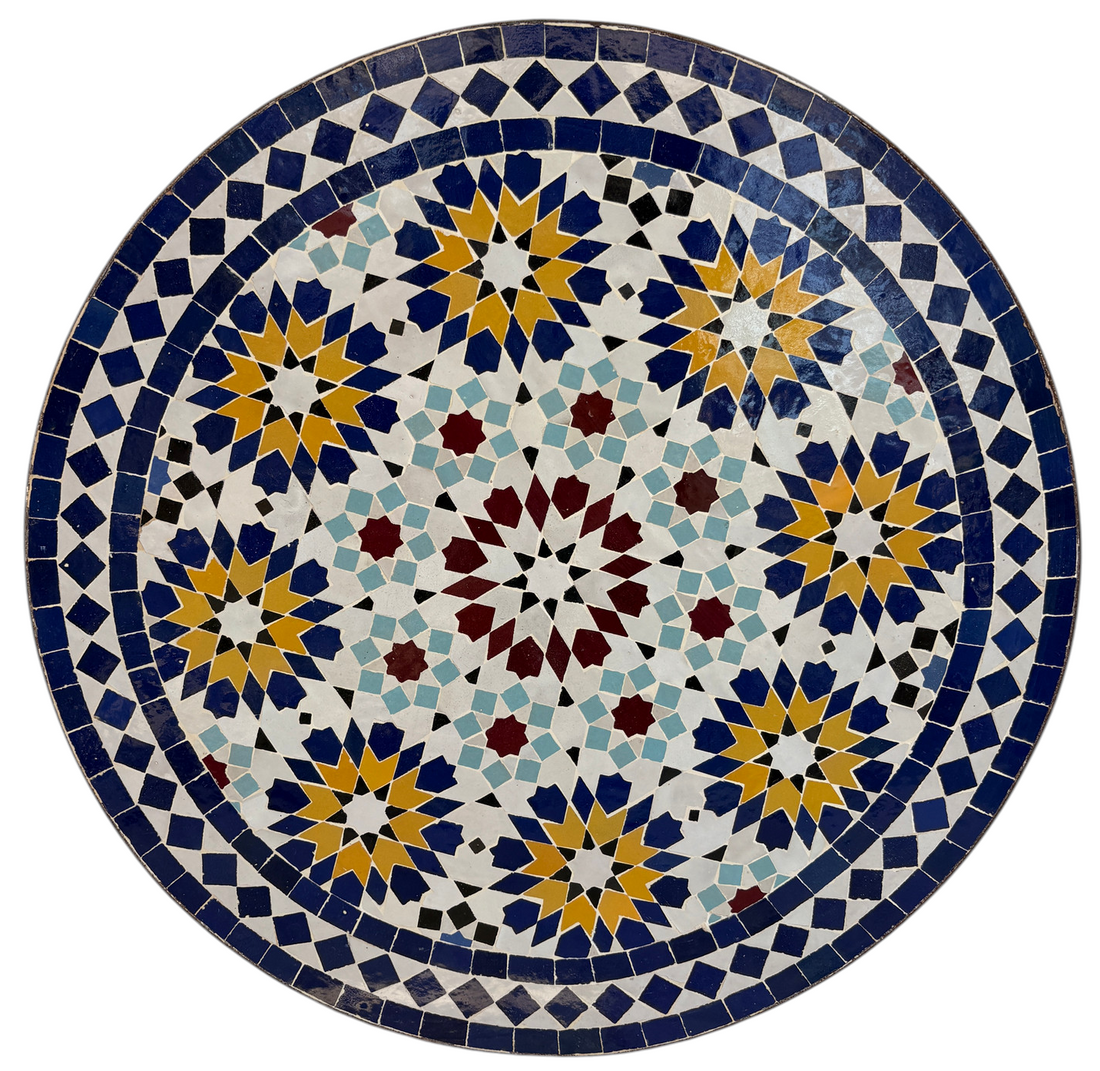 24" Multi Bleu Zellige Mosaic Table Top