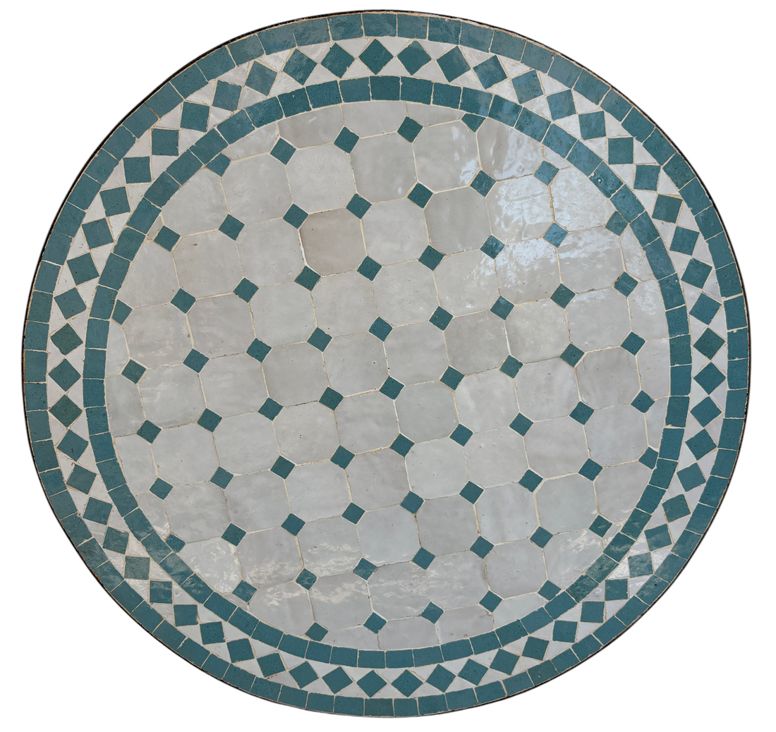 24" Multi Teal Zellige Mosaic Table Top