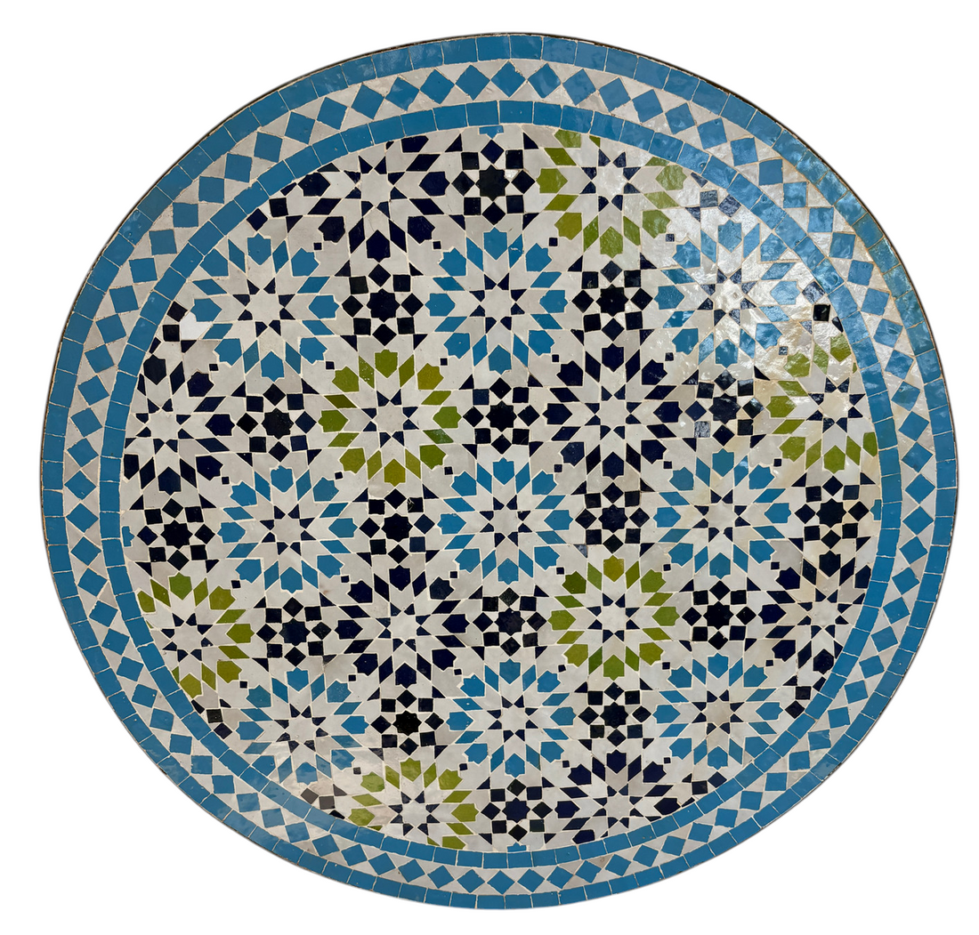 32" Multi Turquoise Zellige Mosaic Table Top