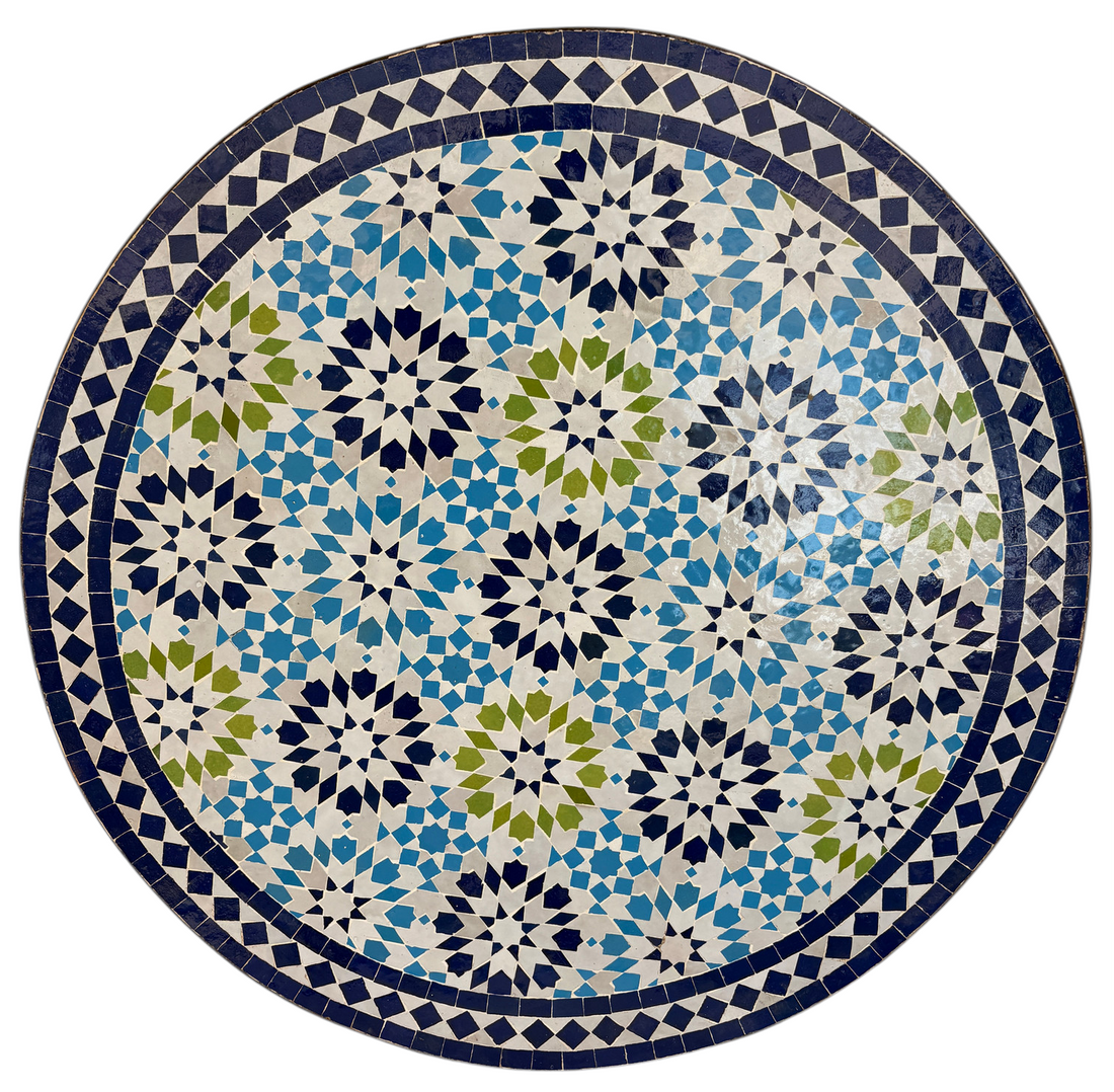 32" Multi Blue Zellige Mosaic Table Top