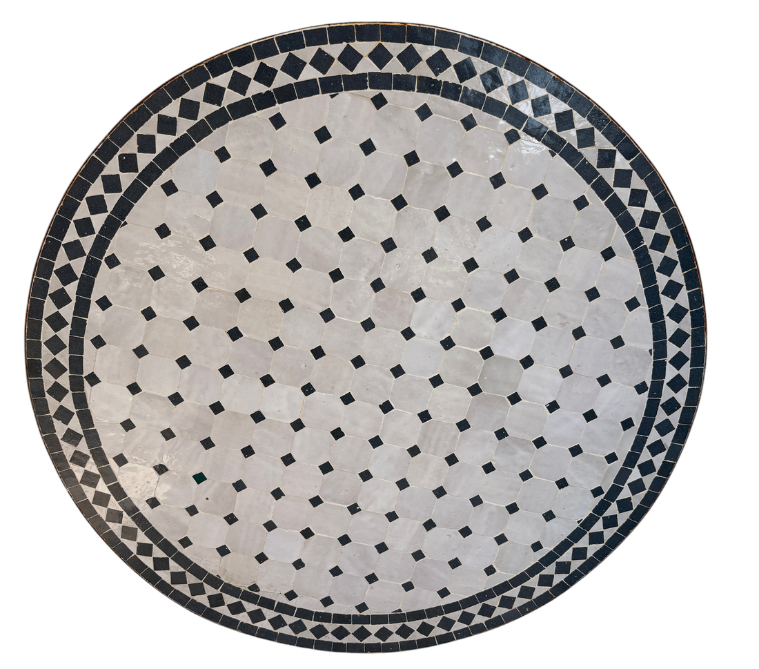 32" Multi White Noir Zellige Mosaic Table Top
