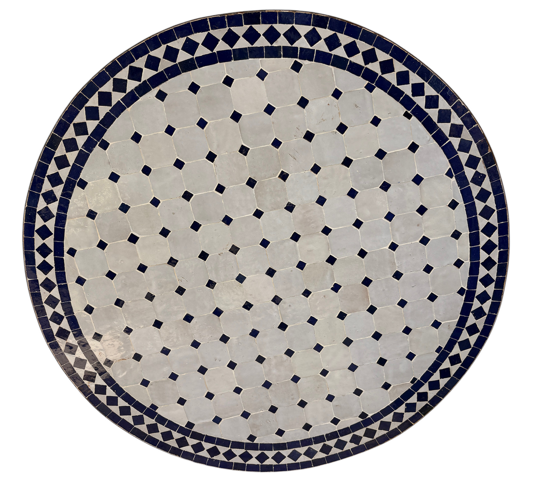 32" Multi White Navy Zellige Mosaic Table Top