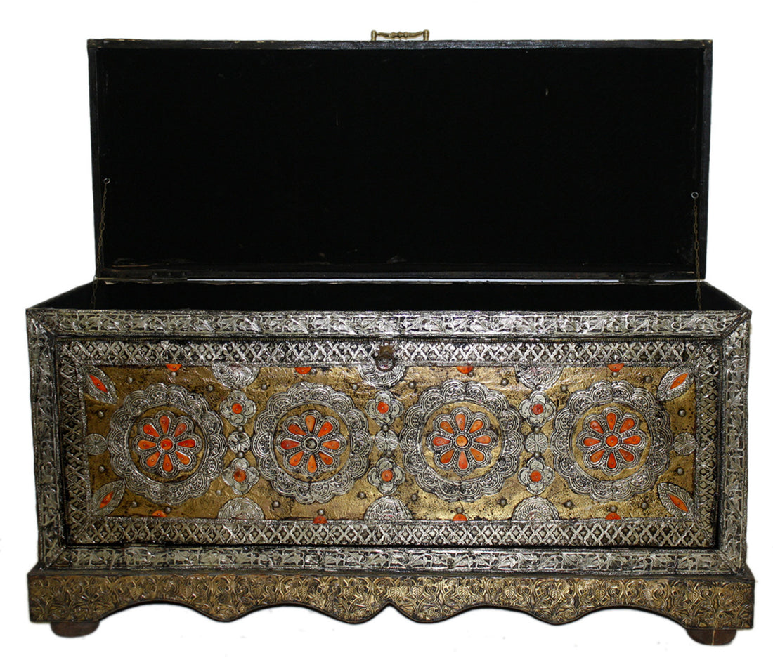 Vintage Metal and Orange Bone Trunk