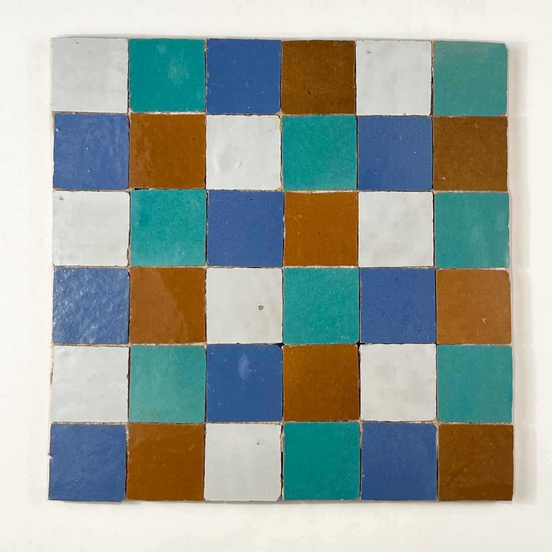 2x2 Blanca + Cornflower + Aqua + Caramel Zellige Mosaic Tile