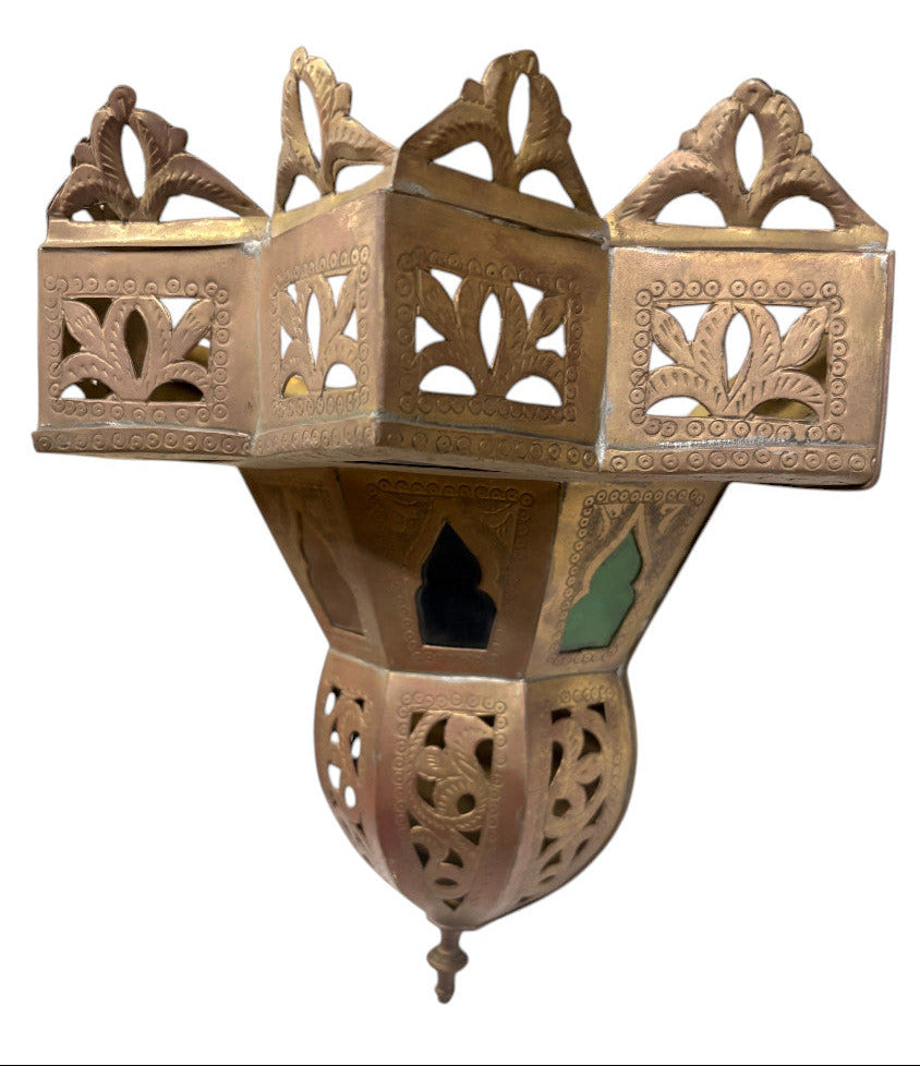 Brass Wall Sconce with Multi-Color Glass