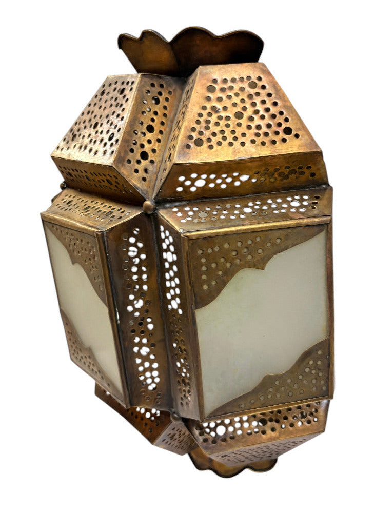 Brass Wall Sconce with White Glass