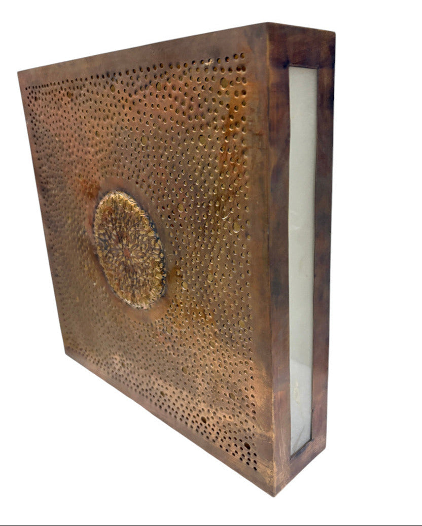 Square Brass Wall Sconce with Frosted Glass