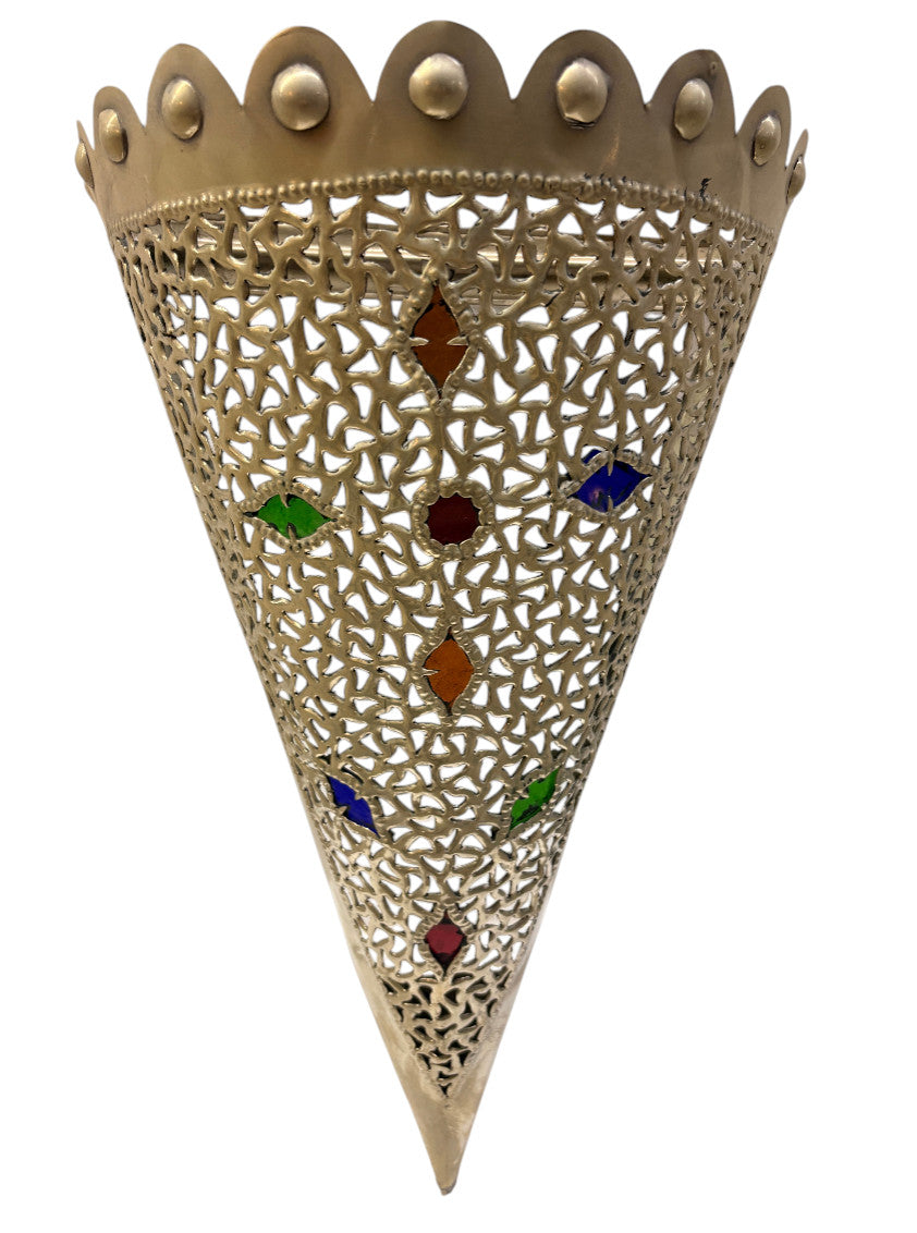 Cone Shaped Silver Wall Sconce with Glass Eyelets