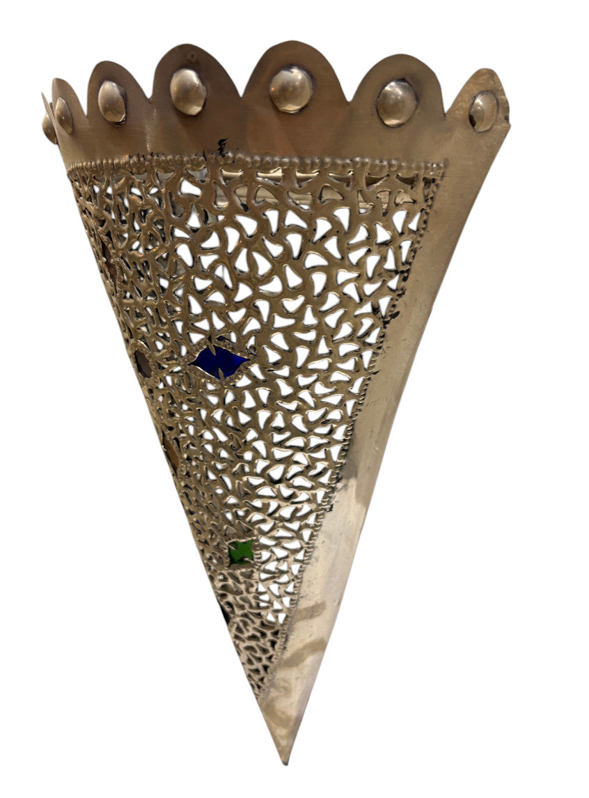Cone Shaped Silver Wall Sconce with Glass Eyelets