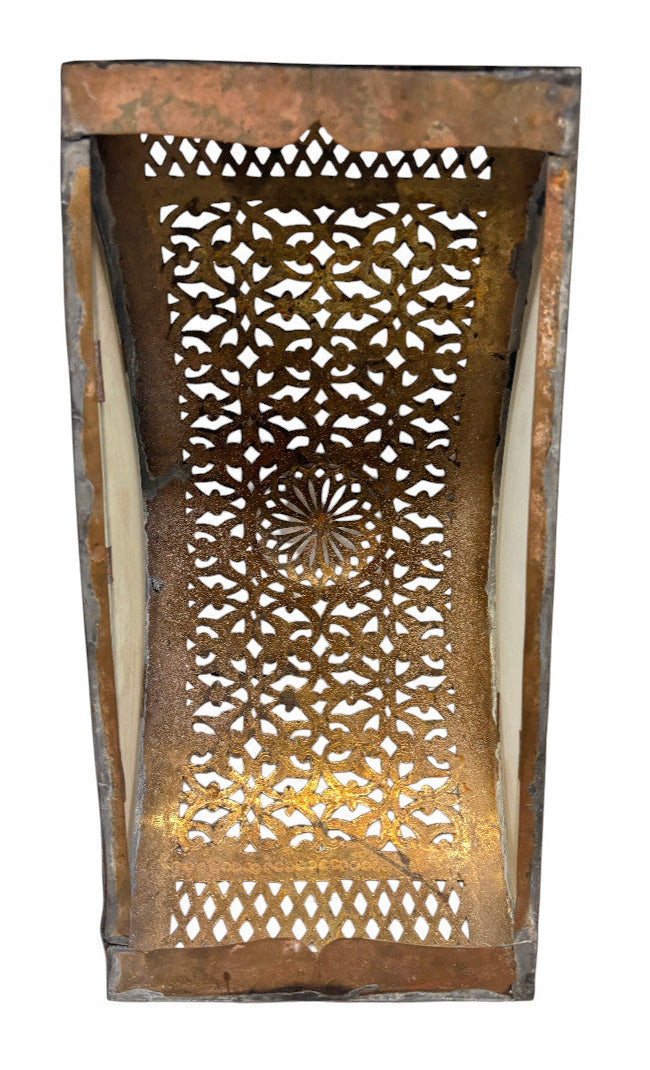 Moroccan Ornate Brass Wall Sconce with Floral Medallion
