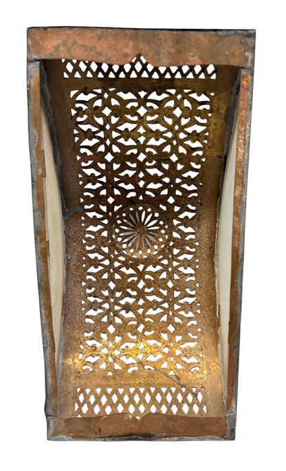 Moroccan Ornate Brass Wall Sconce with Floral Medallion