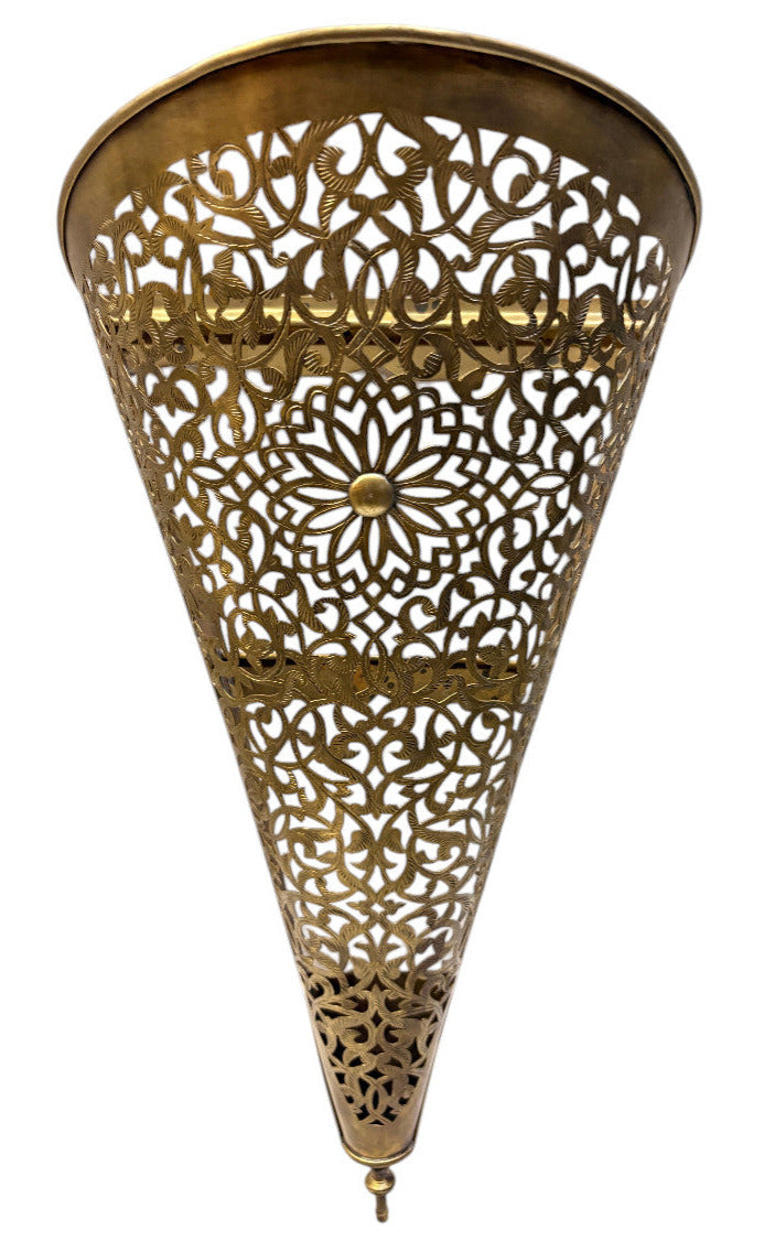 Tall Pierced Brass Cone Sconce