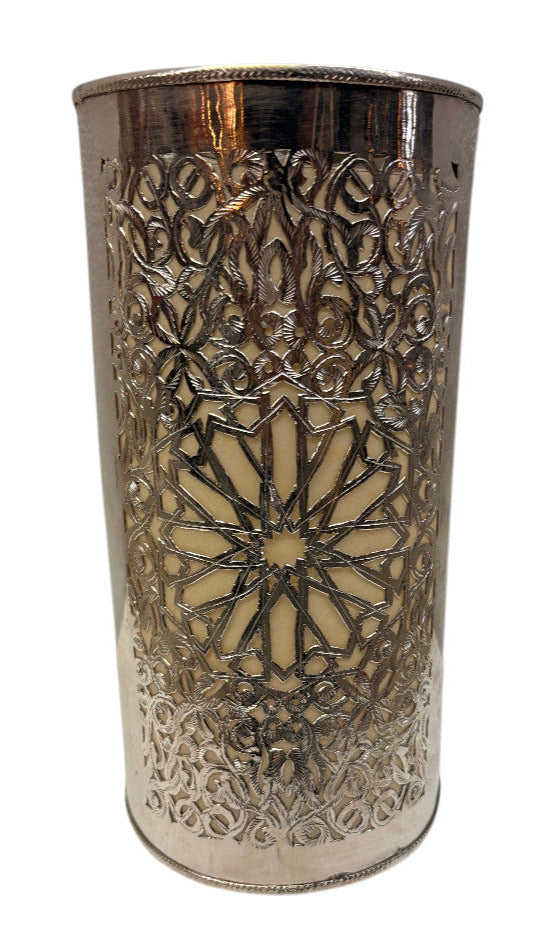 Silver-Tone Brass Pierced Cylinder Sconce