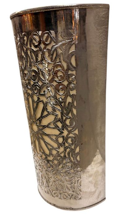 Silver-Tone Brass Pierced Cylinder Sconce
