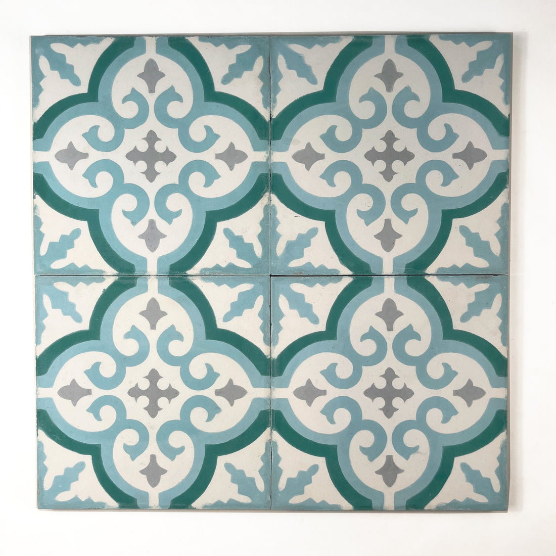 Medina (Teal + Chambray + Gris) Cement Tile