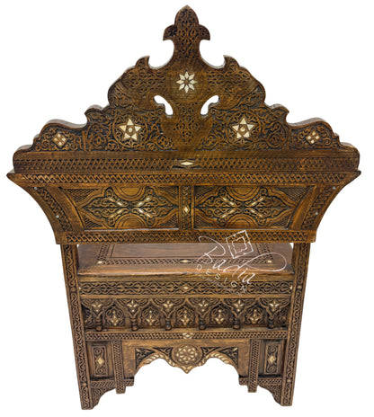 Hand Carved Wooden Chair with Mother of Pearl Inlay