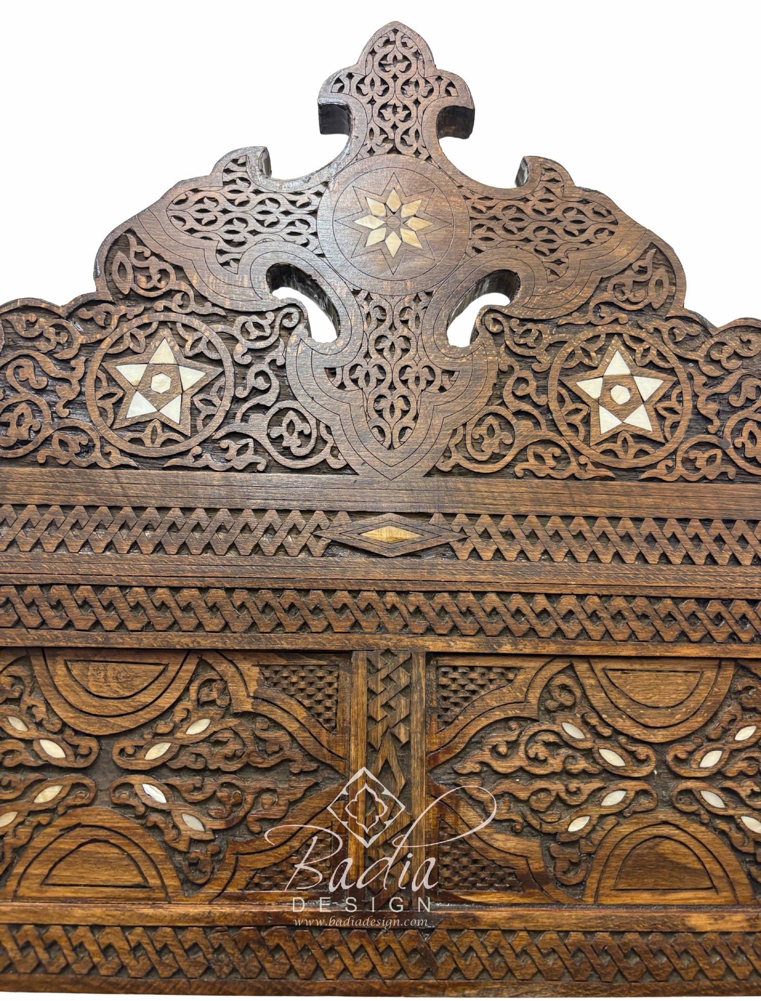 Hand Carved Wooden Chair with Mother of Pearl Inlay
