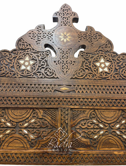 Hand Carved Wooden Chair with Mother of Pearl Inlay