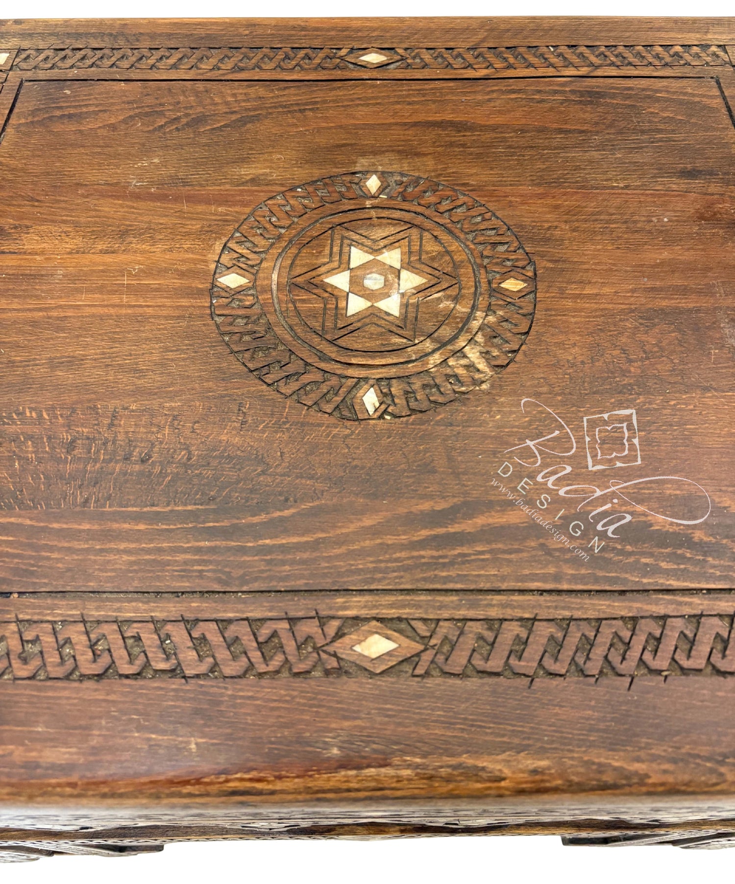 Hand Carved Wooden Chair with Mother of Pearl Inlay