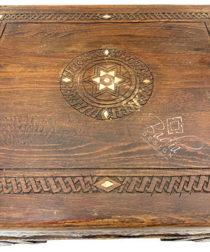 Hand Carved Wooden Chair with Mother of Pearl Inlay
