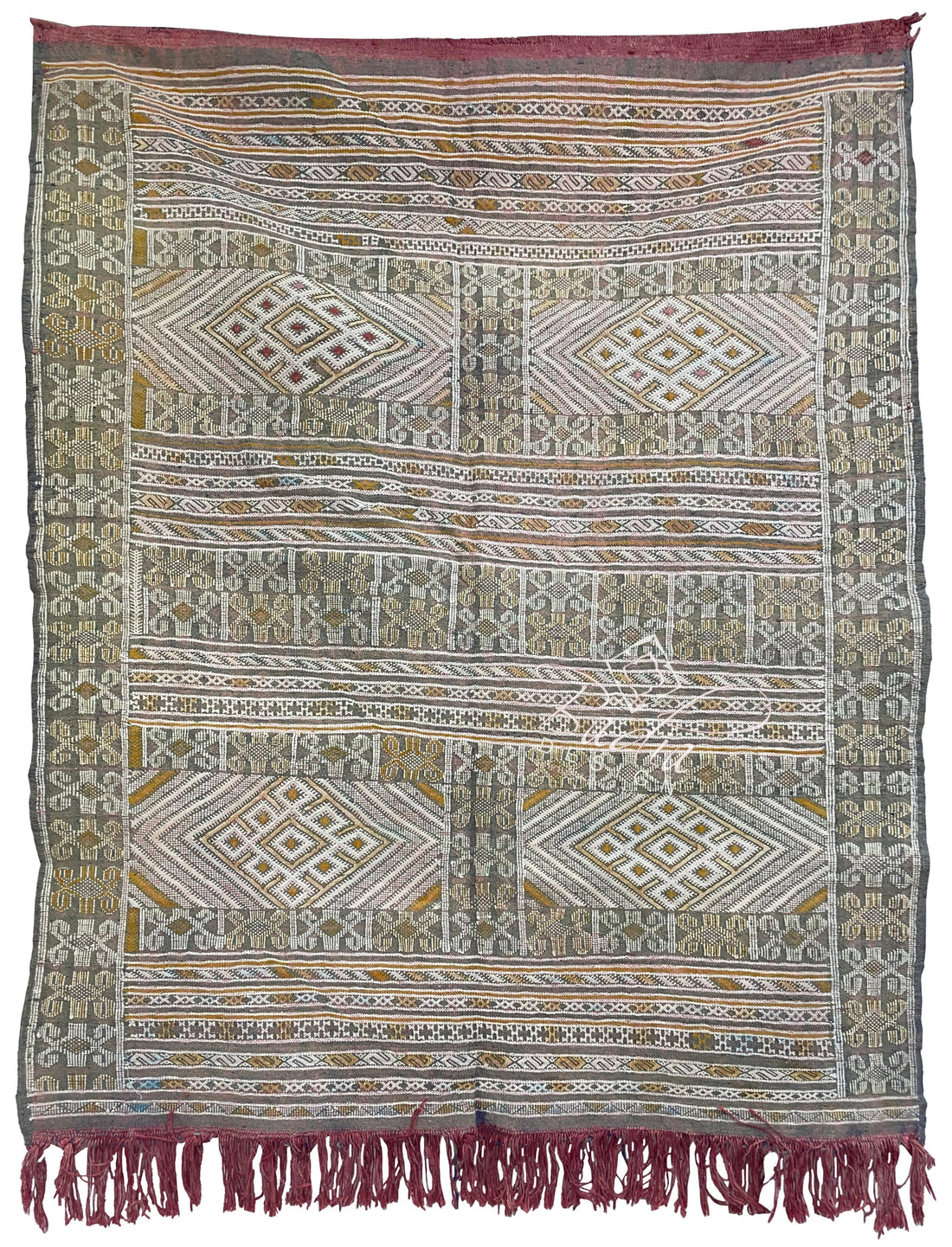 Small Olive Green and Red Moroccan Kilim Rug