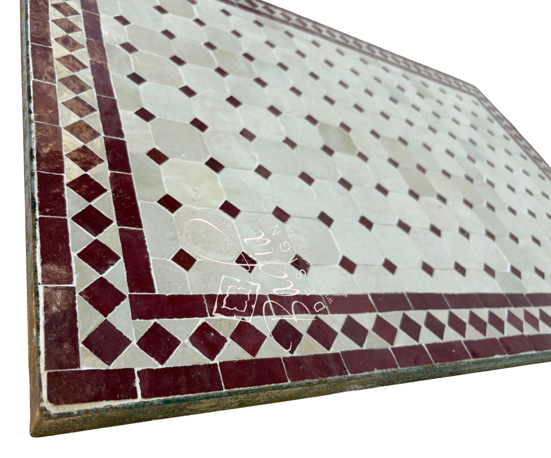 24"W x 36"L Brick Red and Beige Tile Table Top