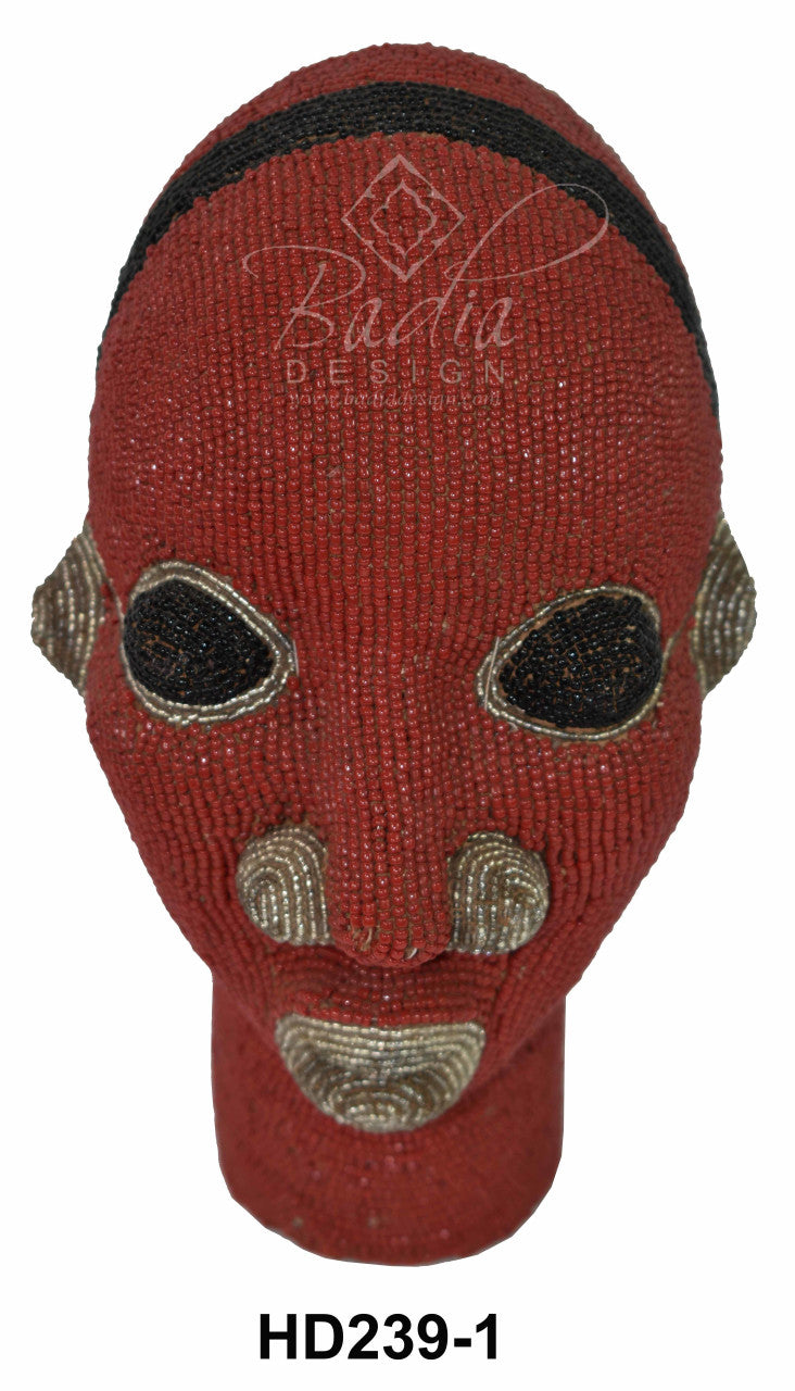 Red Handcrafted African Beaded Head Sculptures