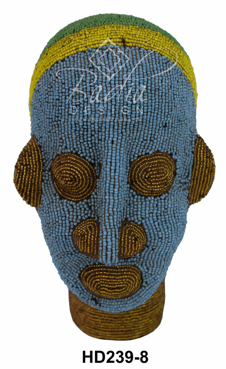 Blue and yellow Handcrafted African Beaded Head Sculptures