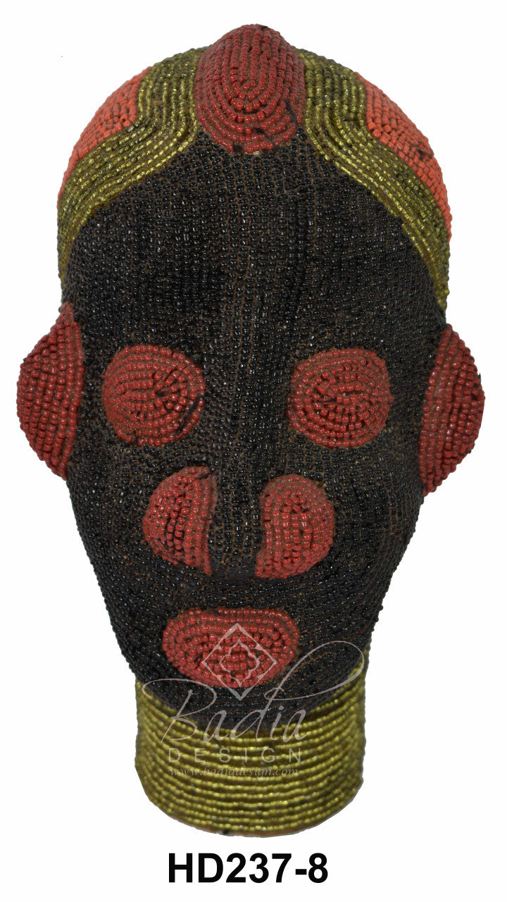 Vivid Color African Handmade Beaded Head Sculptures with brown and gold colors