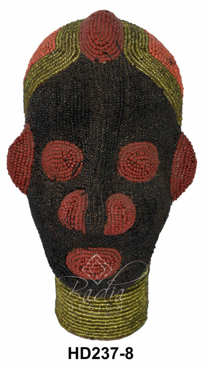 Vivid Color African Handmade Beaded Head Sculptures with brown and gold colors
