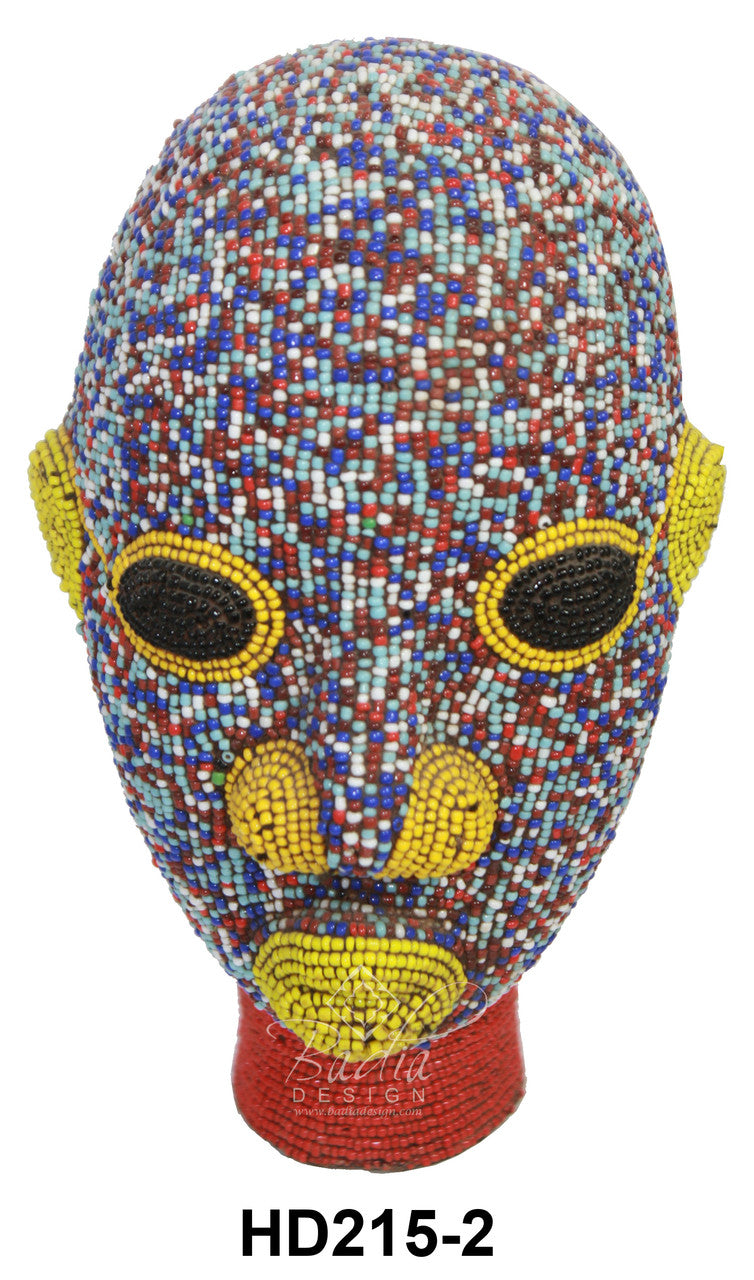 Colorful beaded head with a white background