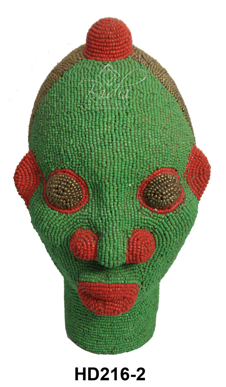 Decorative green Colorful African Beaded Head Sculptures