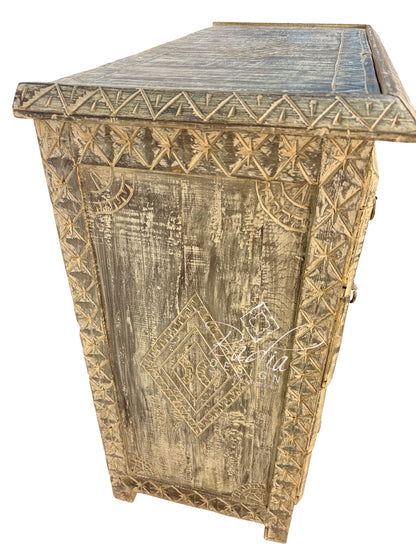 Aged Hand-Carved Four-Drawer Dresser