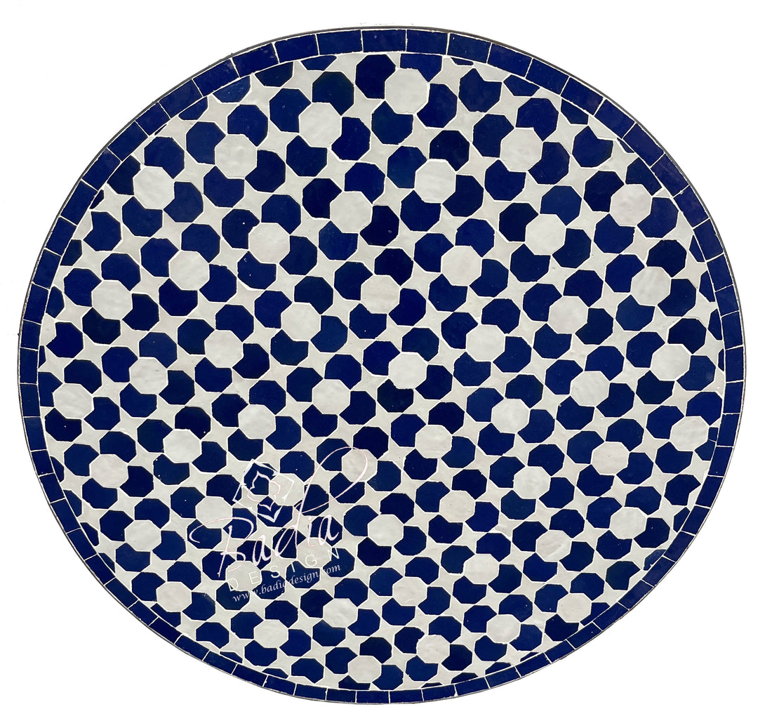 Round Blue and White Moroccan Mosaic Table Top