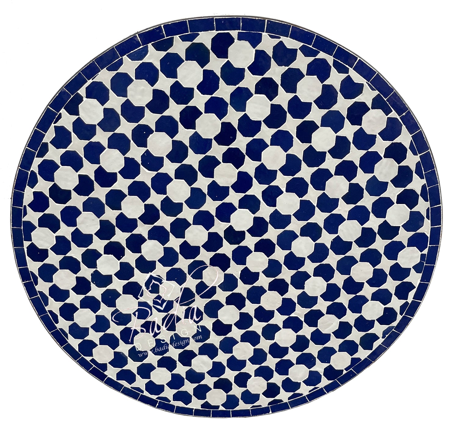 Round Blue and White Moroccan Mosaic Table Top