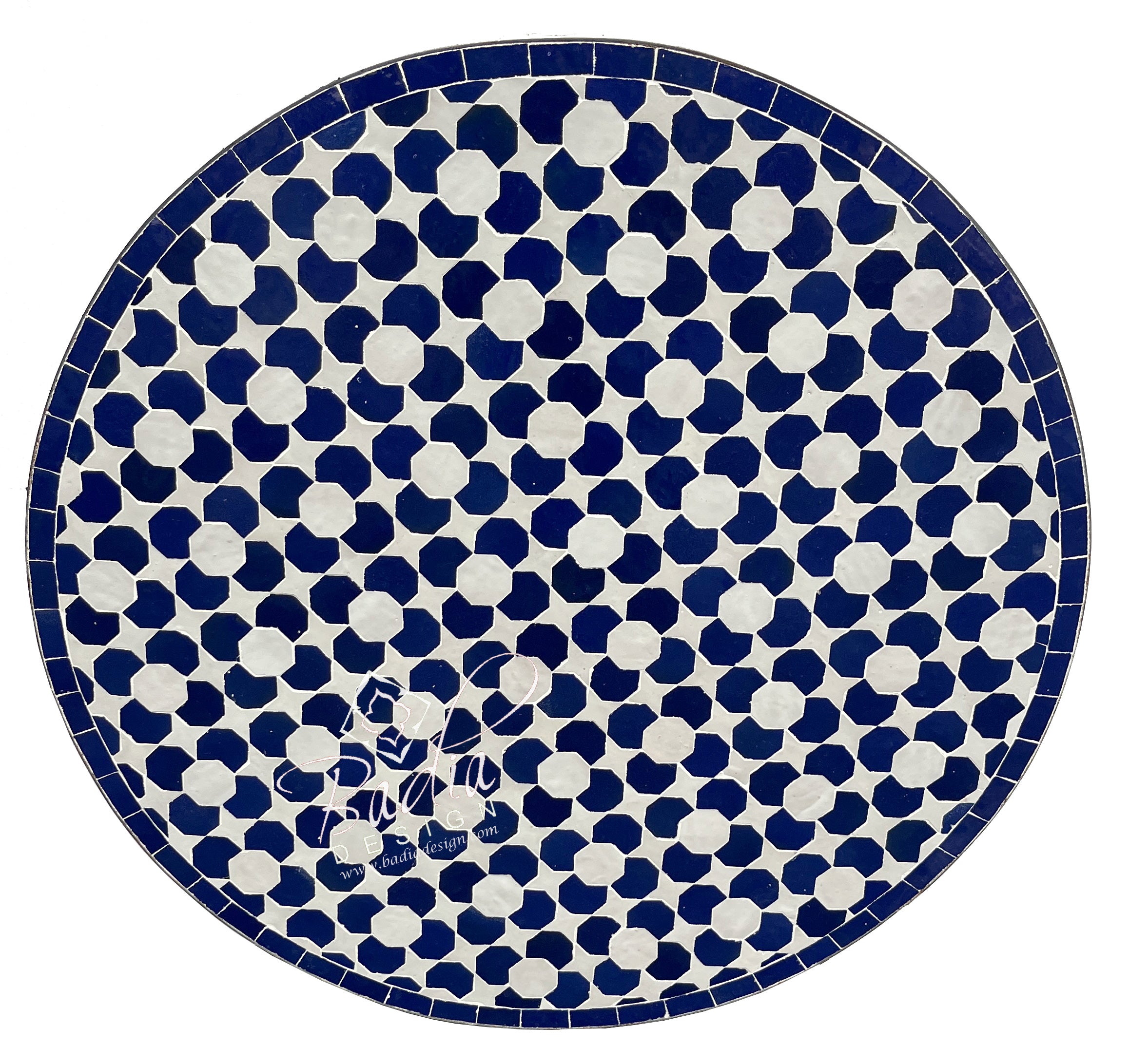 Round Blue and White Moroccan Mosaic Table Top