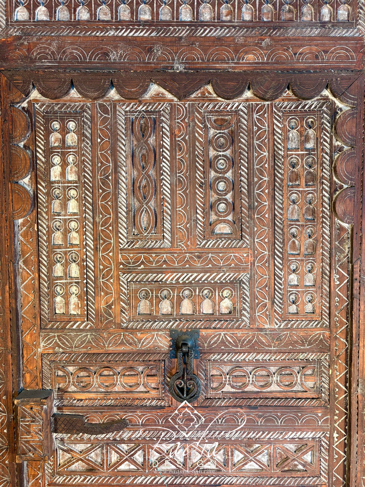 Traditional Wooden Door with Detailed Hand Carved Motifs