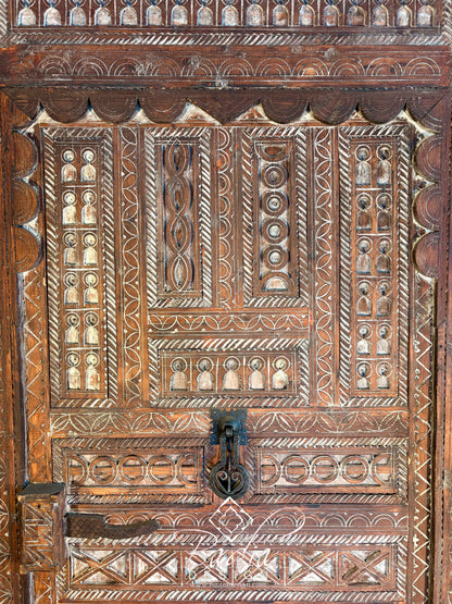 Traditional Wooden Door with Detailed Hand Carved Motifs