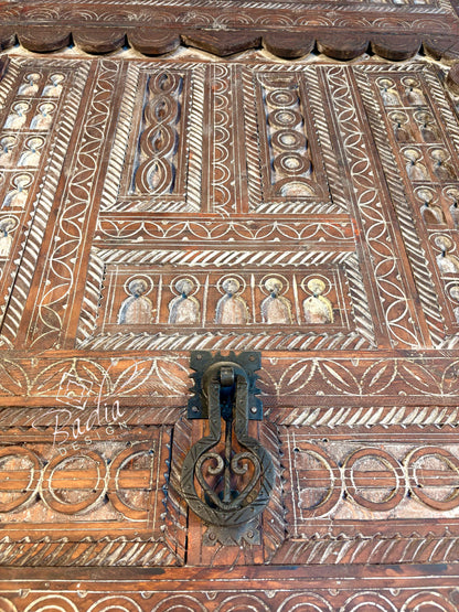 Traditional Wooden Door with Detailed Hand Carved Motifs