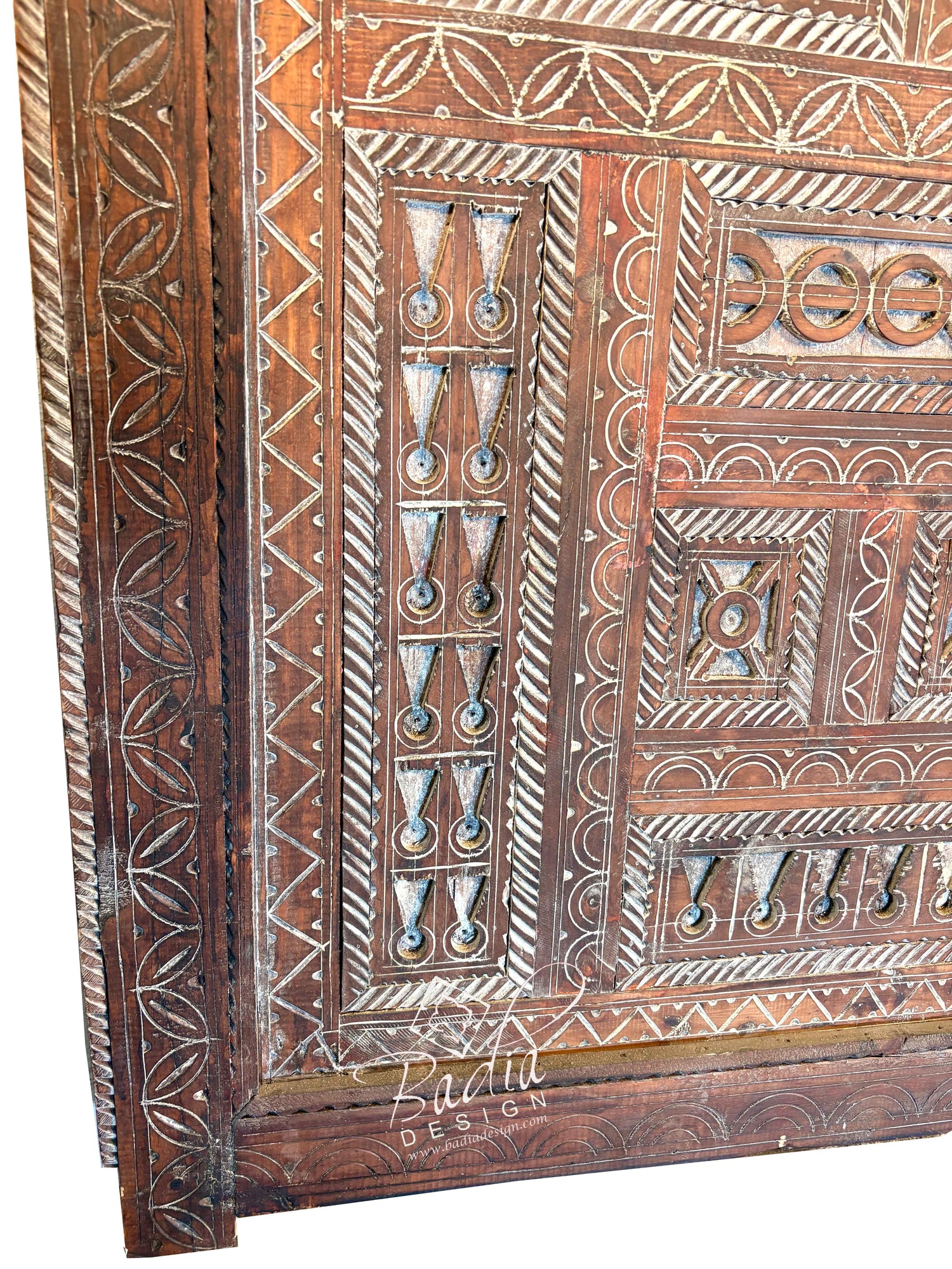 Traditional Wooden Door with Detailed Hand Carved Motifs