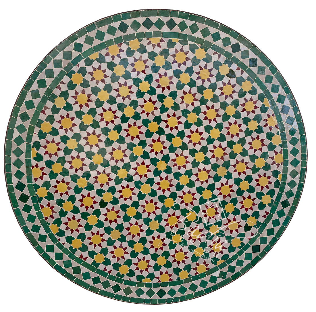 Round Green and Yellow Moroccan Tile Table Top