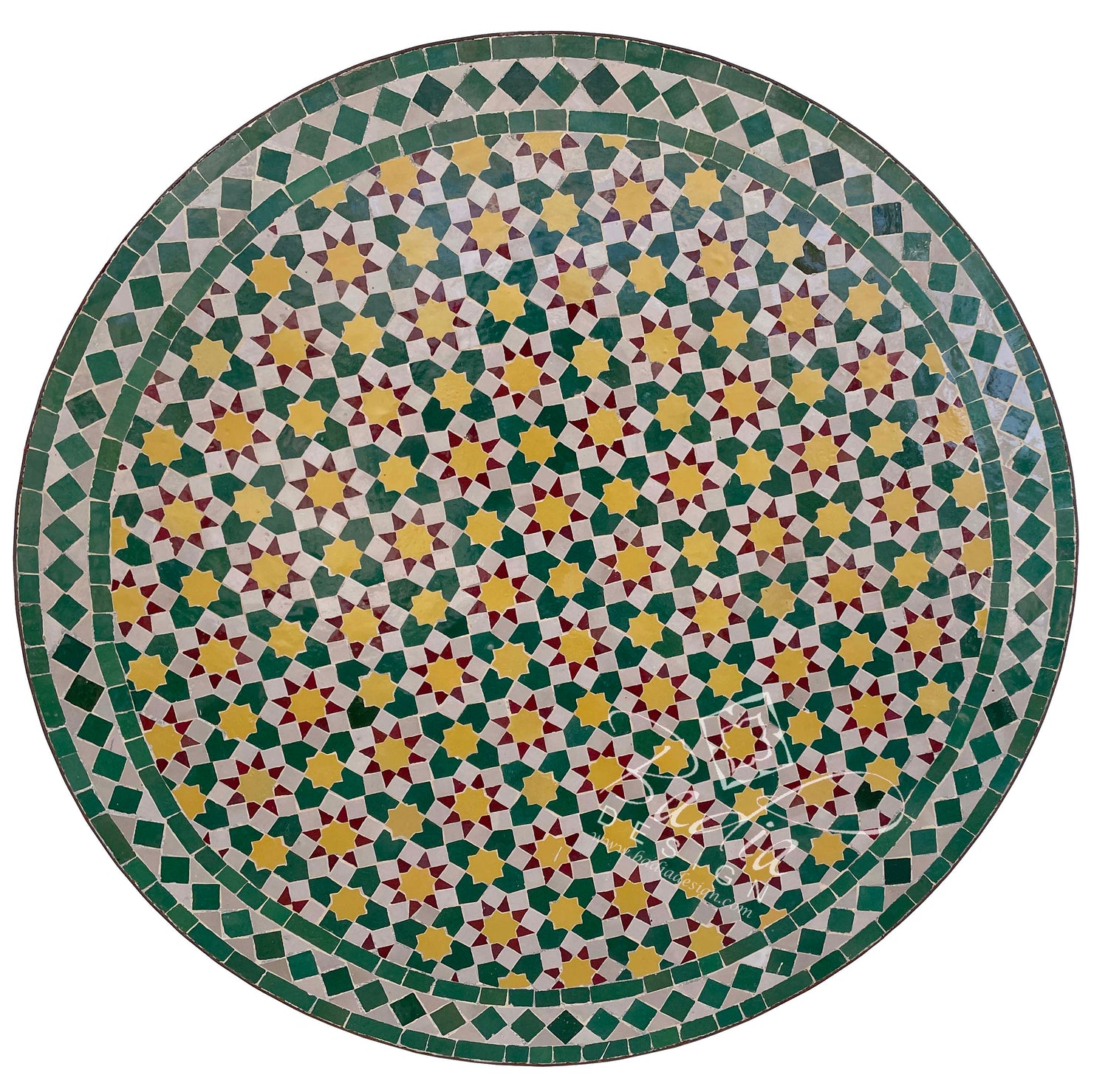 Round Green and Yellow Moroccan Tile Table Top