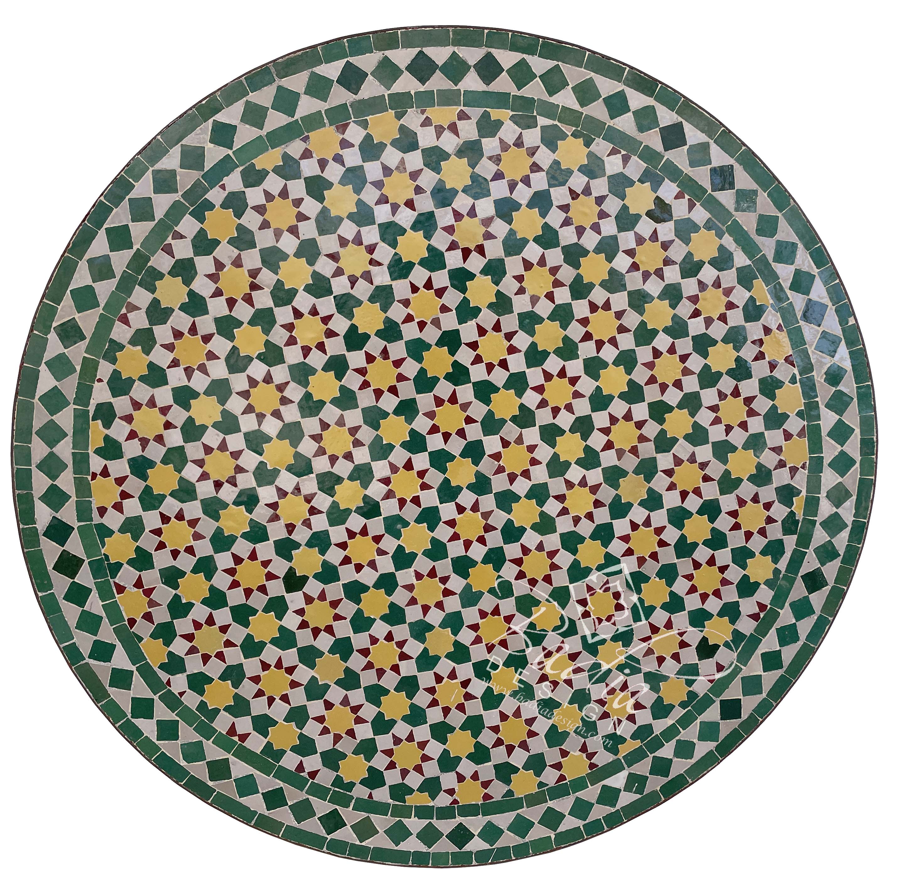 Round Green and Yellow Moroccan Tile Table Top
