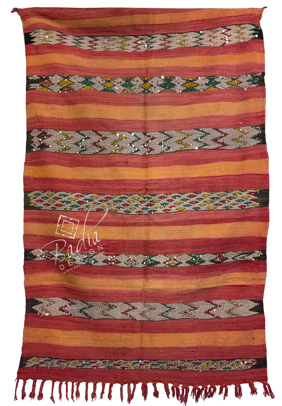 Authentic Red Multi-Color Moroccan Kilim Rug