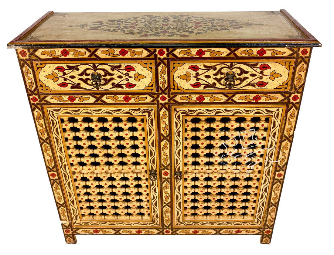 Beige Moroccan hand painted cabinet.