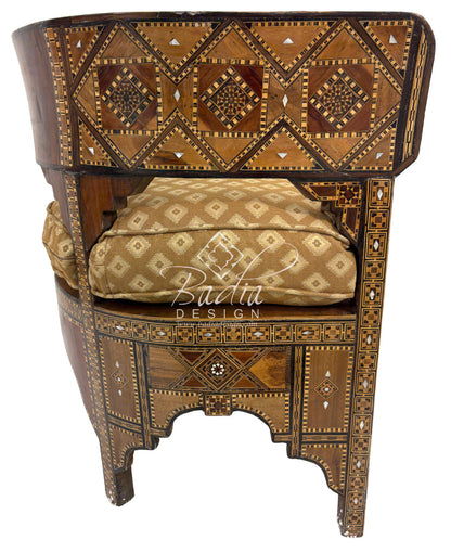 Handcrafted Mother of Pearl Inlay Chair with Cushion